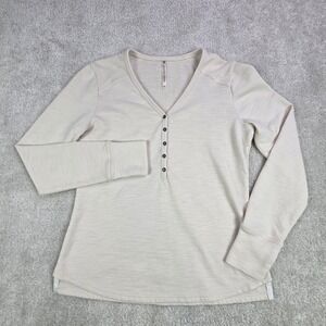 Kuhl‎ Women's Beige Long Sleeve V Neck Henley Button Up Casual Top XS